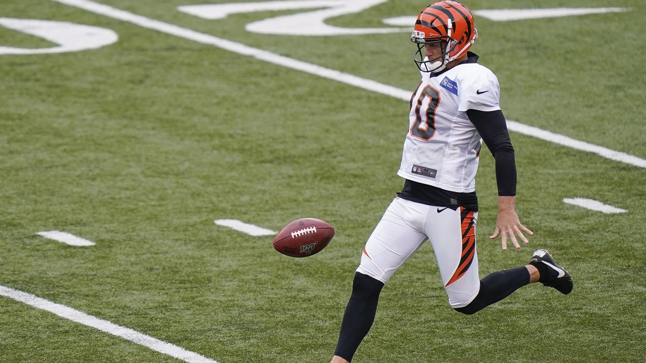 Cincinnati Bengals punter Kevin Huber (10) runs off the field after an NFL  football game against the New York Jets, Sunday, Oct. 31, 2021, in East  Rutherford, N.J. (AP Photo/Adam Hunger Stock