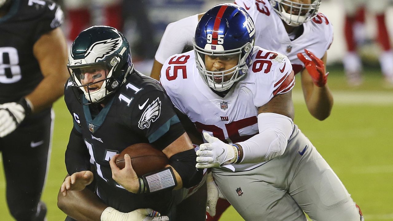 New York Giants defensive tackle Dexter Lawrence (97) during an NFL  preseason football game against the