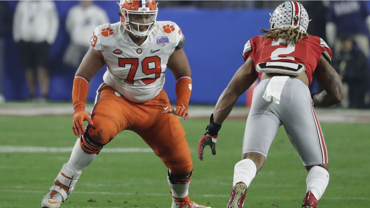 Cincinnati Bengals guard Jackson Carman (79) lines up for the play during a  preseason NFL football game against the Green Bay Packers on Friday, Aug.  11, 2023, in Cincinnati. (AP Photo/Emilee Chinn