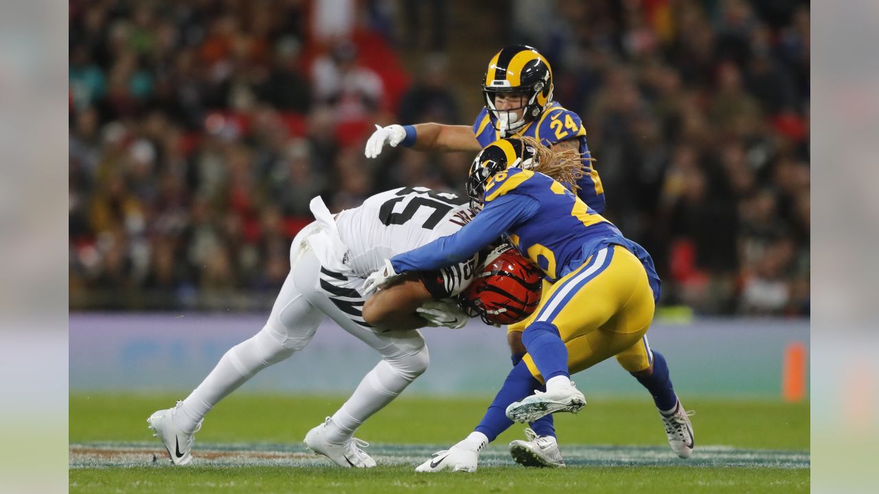 Landover, United States. 26th Aug, 2023. Cincinnati Bengals OT D'Ante Smith  (70) holding back DE Efe Obada (97) from making an attempt to tackle the QB  during a NFL preseason game between