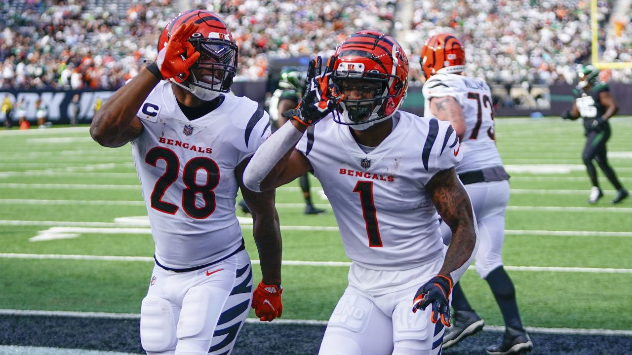 Ja'Marr Chase Joe Mixon & Tee Higgins Cincinnati Bengals Unsigned  Celebrating with a Group Griddy Photograph