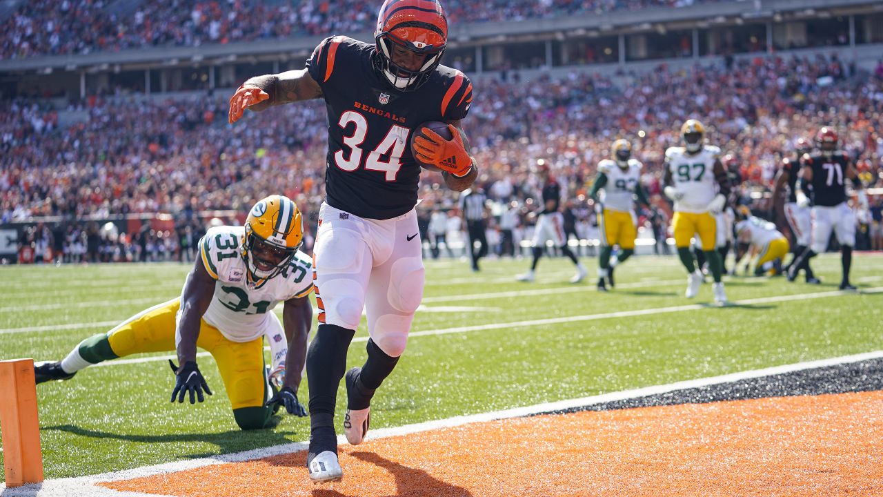 Cincinnati Bengals linebacker Logan Wilson (55) celebrates a missed field  goal during an NFL football game against the Green Bay Packers, Sunday,  Oct. 10, 2021, in Cincinnati. (AP Photo/Zach Bolinger Stock Photo - Alamy