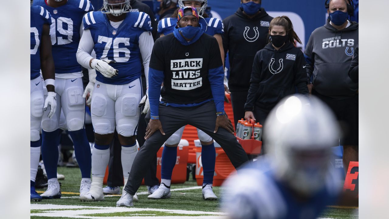 INDIANAPOLIS, IN - NOVEMBER 20: Indianapolis Colts Linebacker Bobby Okereke  (58) walks off the field at the conclusion of the NFL football game between  the Philadelphia Eagles and the Indianapolis Colts on