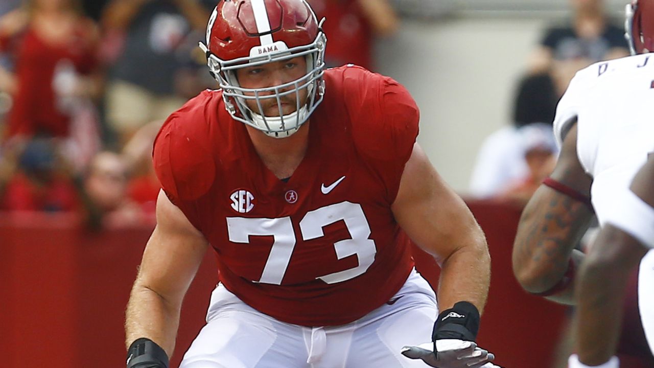 Alabama tackle Jonah Williams poses with his new team jersey after the  Cincinnati Bengals selected Williams in the first round at the NFL football  draft, Thursday, April 25, 2019, in Nashville, Tenn. (