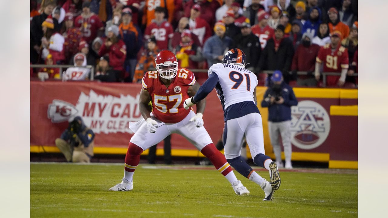 Kansas City Chiefs offensive tackle Orlando Brown Jr. (57) lines up during  the second half of an NFL football game against the Kansas City Chiefs  Sunday, Dec. 11, 2022, in Denver. (AP