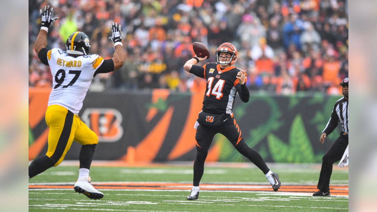 Cincinnati Bengal starting quarterback Andy Dalton watches the replay on  the scoreboard in the fourth quarter of the Pittsburgh Steelers 35-7 win at  Heinz Field in Pittsburgh Pennsylvania. The Bengals Dayton was