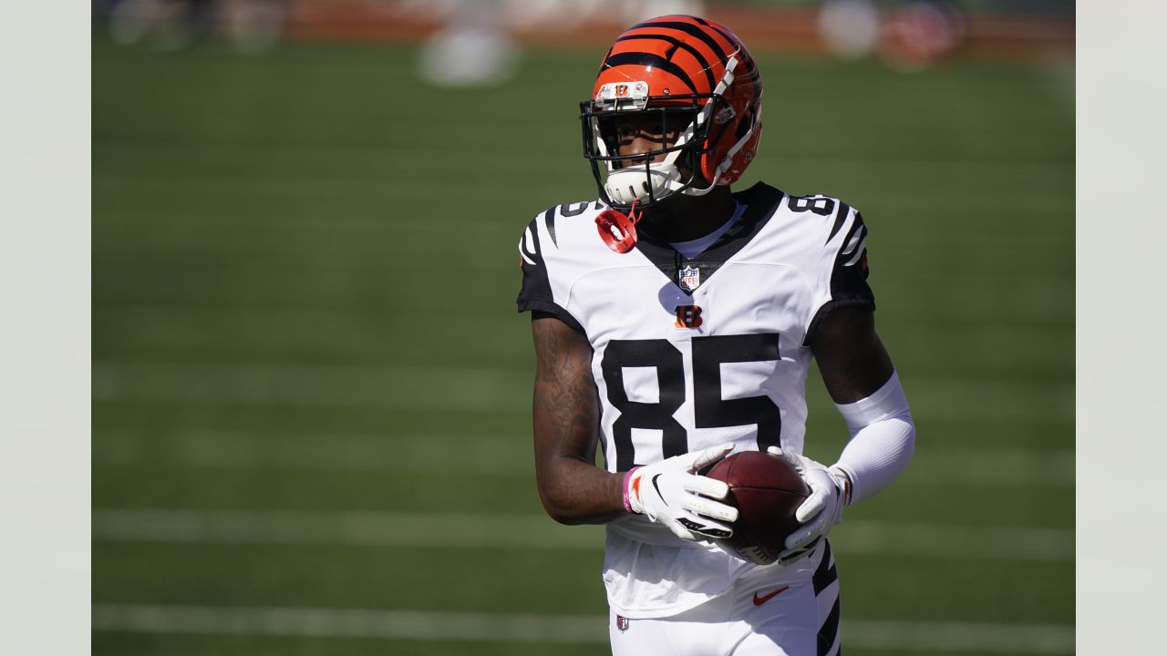 Cincinnati, United States. 01st Nov, 2020. Cincinnati Bengals half back  Giovani Bernard (25) dives into the end zone for the touchdown under  pressure from Tennessee Titans' Jayon Brown (55) during the first