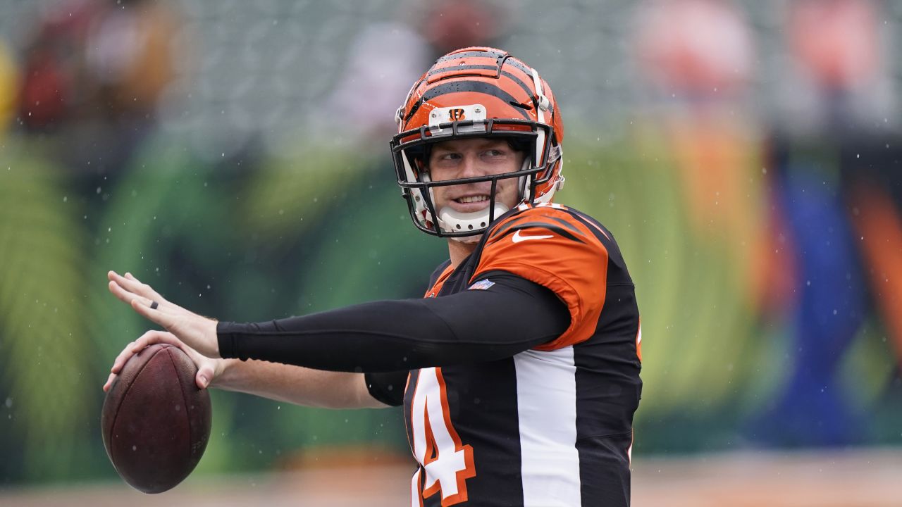 Cincinnati Bengals quarterback Andy Dalton (14) warms up before an