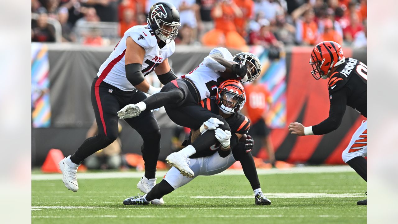 An Atlanta Falcons fans cheers in the first half of an NFL football game  against the Cincinnati Bengals in Cincinnati, Sunday, Oct. 23, 2022. (AP  Photo/Aaron Doster Stock Photo - Alamy