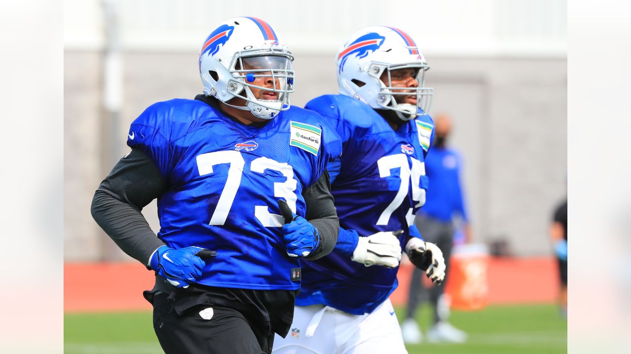 Buffalo Bills offensive tackle Dion Dawkins (73) prepares to block New  England Patriots linebacker Matthew Judon (9) during the second half of an  NFL football game on Sunday, Jan. 8, 2023, in