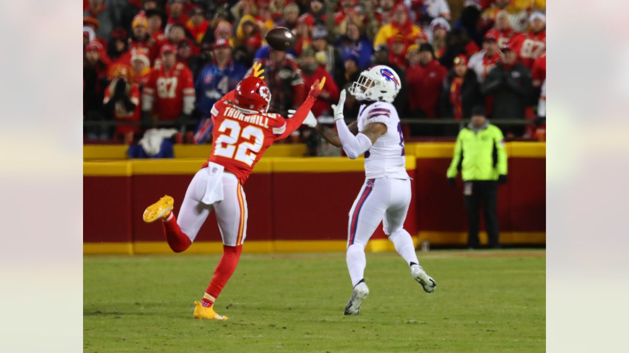 Buffalo Bills vs. Kansas City Chiefs. NFL Game. American Football League  match. Silhouette of professional player celebrate touch down. Screen in  back Stock Photo - Alamy