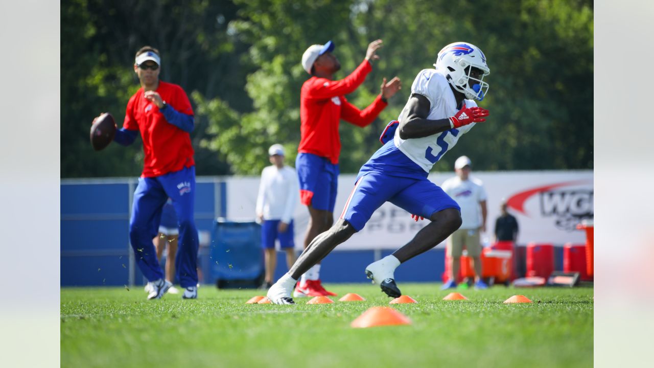 Buffalo Bills wide receiver Marquez Stevenson (5) runs after a catch during  practice at NFL football training camp in Orchard Park, N.Y., on Saturday,  July 31, 2021. (AP Photo/Joshua Bessex Stock Photo - Alamy