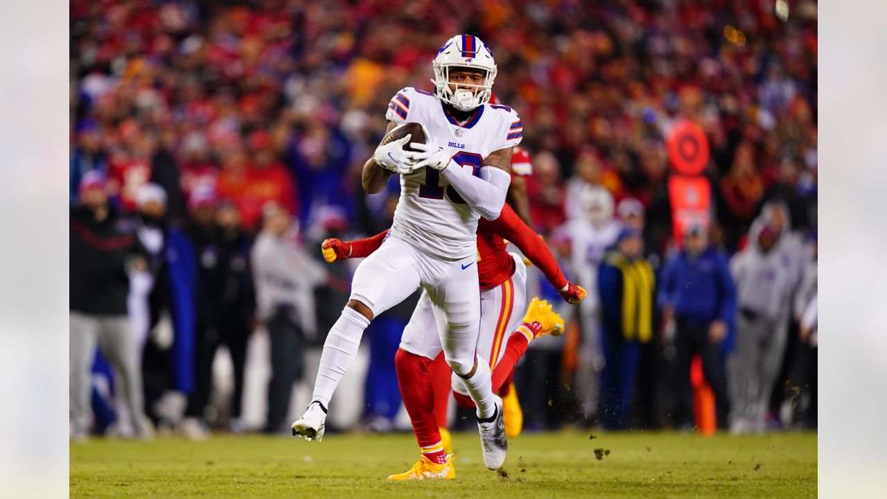 Buffalo Bills vs. Kansas City Chiefs. NFL Game. American Football League  match. Silhouette of professional player celebrate touch down. Screen in  back Stock Photo - Alamy