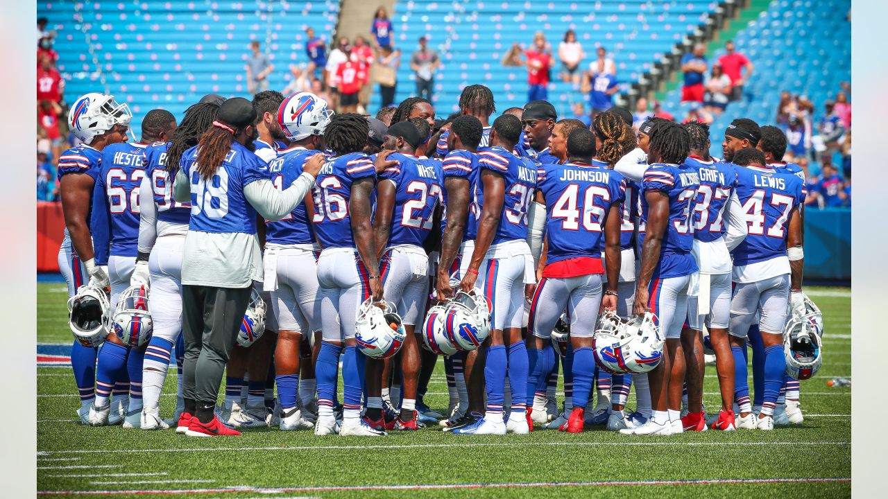 Buffalo Bills - Buffalo Bills QB Josh Allen #17 - Return of the Blue & Red  Practice at New Era Field. Photo by Bill Wippert August 3, 2018