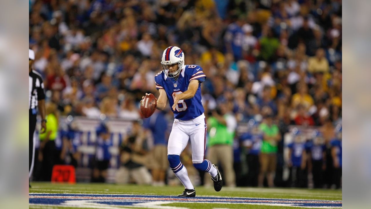 Buffalo Bills punter Brian Moorman models this seasons 50th season  celebration throwback jersey Thursday night at St. John Fisher College in  Rochester, NY (Credit Image: © Michael Johnson/Southcreek  Global/ZUMApress.com Stock Photo 