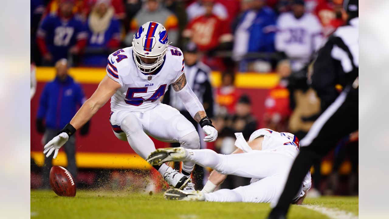 Buffalo Bills vs. Kansas City Chiefs. NFL Game. American Football League  match. Silhouette of professional player celebrate touch down. Screen in  back Stock Photo - Alamy