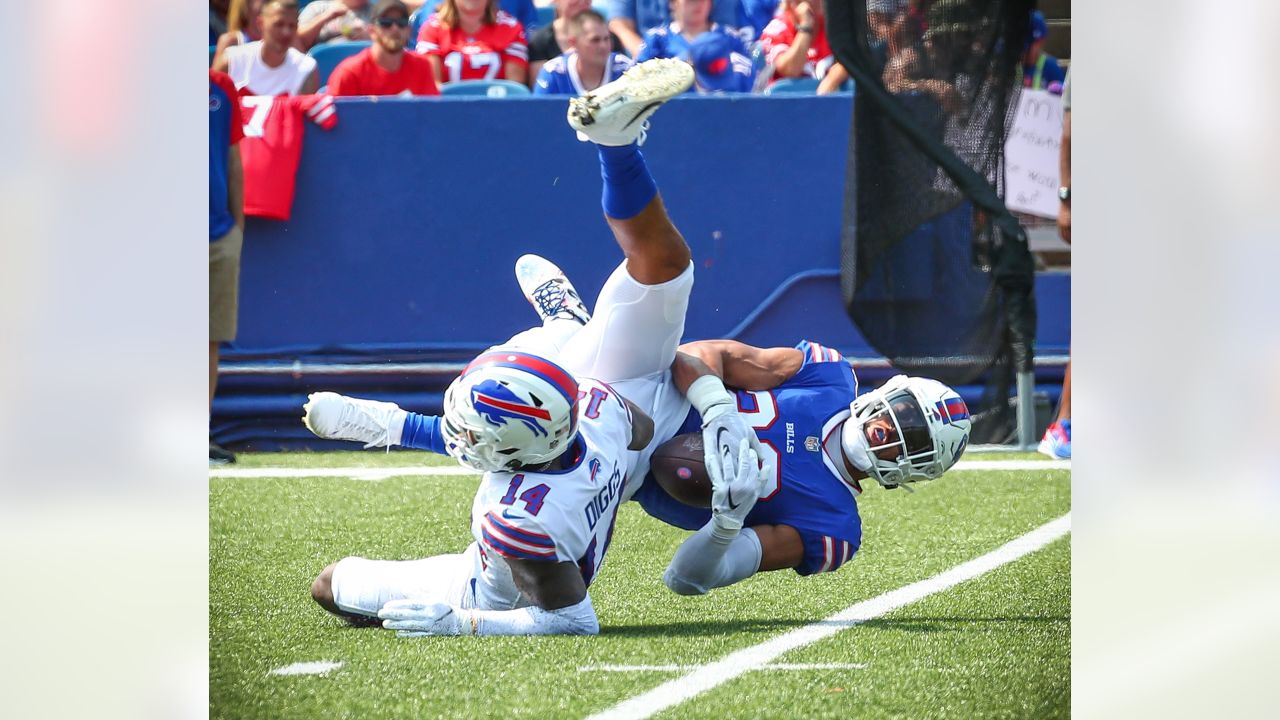 Buffalo Bills - Buffalo Bills QB Josh Allen #17 - Return of the Blue & Red  Practice at New Era Field. Photo by Bill Wippert August 3, 2018