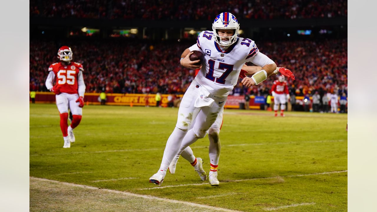 Buffalo Bills vs. Kansas City Chiefs. NFL Game. American Football League  match. Silhouette of professional player celebrate touch down. Screen in  back Stock Photo - Alamy