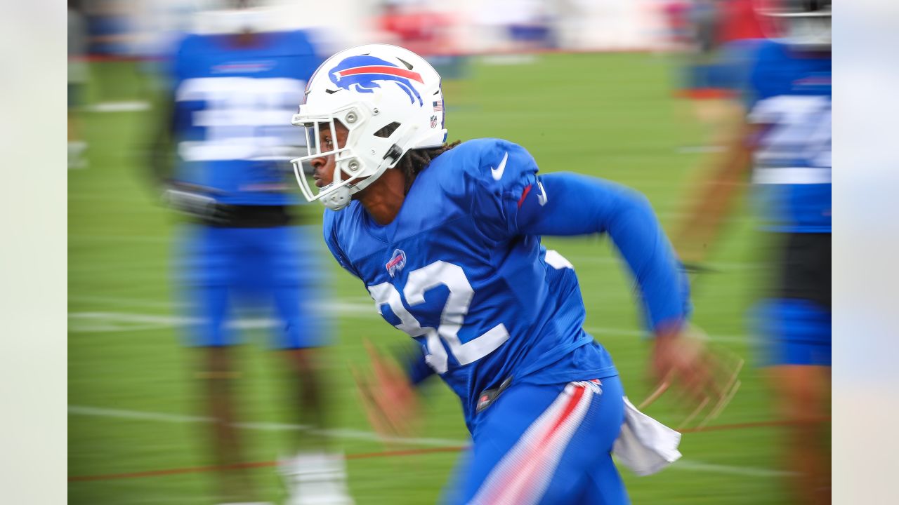 Buffalo Bills offensive lineman Dion Dawkins (73) sprays his face with  water during practice at the NFL football team's training camp in  Pittsford, N.Y., Monday July 25, 2022. (AP Photo/Joshua Bessex Stock