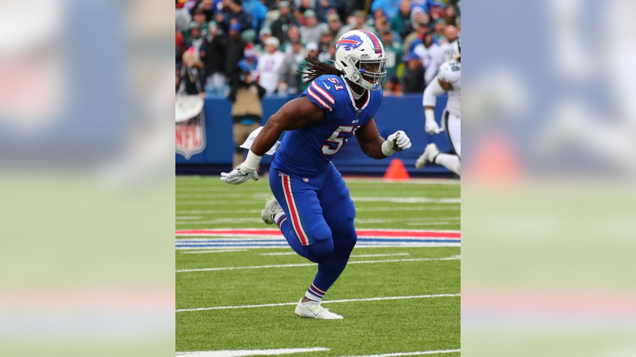 Buffalo Bills linebacker Julian Stanford (51) reacts to fans after