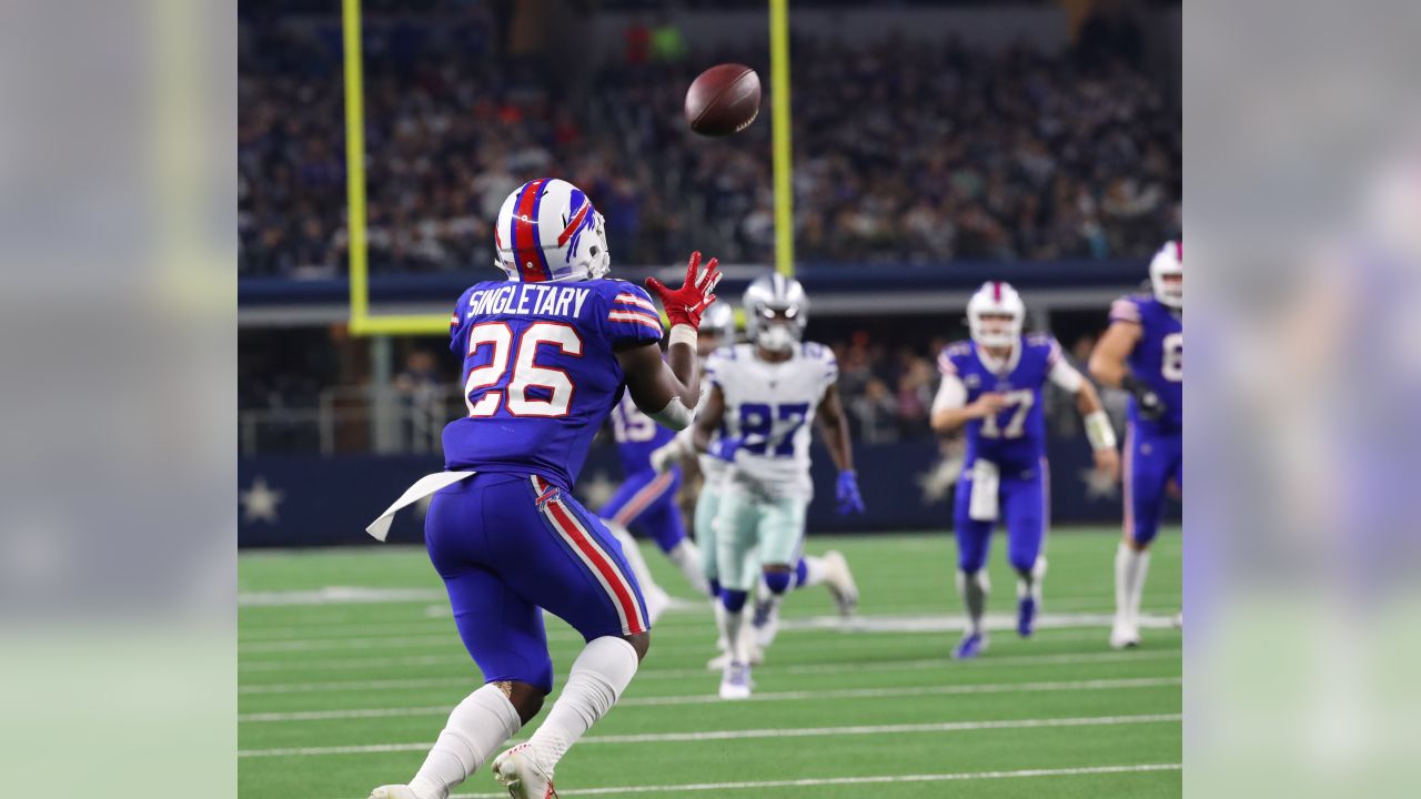 Bills RB Devin Singletary and Baltimore QB Lamar Jackson are long