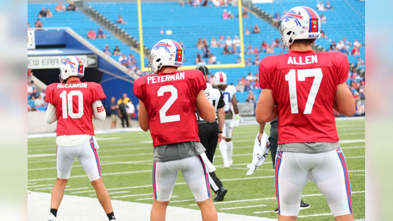 Buffalo Bills - Buffalo Bills QB Josh Allen #17 - Return of the Blue & Red  Practice at New Era Field. Photo by Bill Wippert August 3, 2018