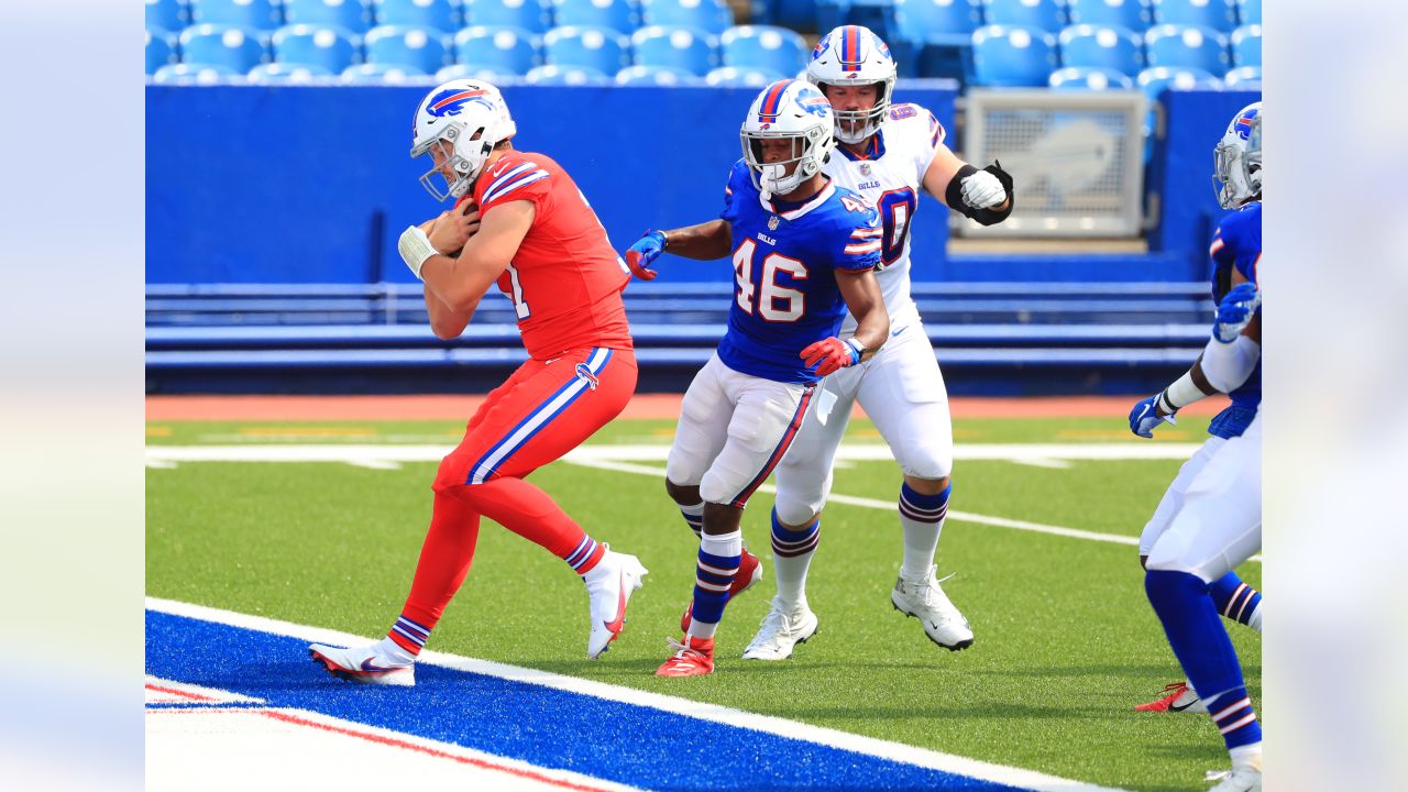 Buffalo Bills running back Devin Singletary (26) walks on the sideline  during the second quarter of an NFL football game against the Los Angeles  Rams, Sunday, Sept. 27, 2020, in Orchard Park