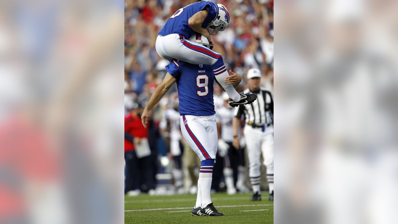 Buffalo Bills punter Brian Moorman models this seasons 50th season  celebration throwback jersey Thursday night at St. John Fisher College in  Rochester, NY (Credit Image: © Michael Johnson/Southcreek  Global/ZUMApress.com Stock Photo 