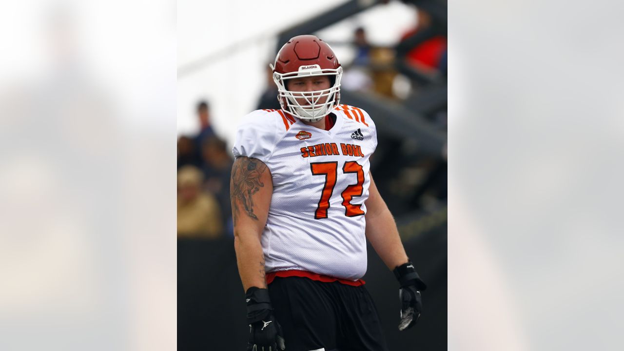 Denver Broncos guard Ben Powers, right, squares off against guard