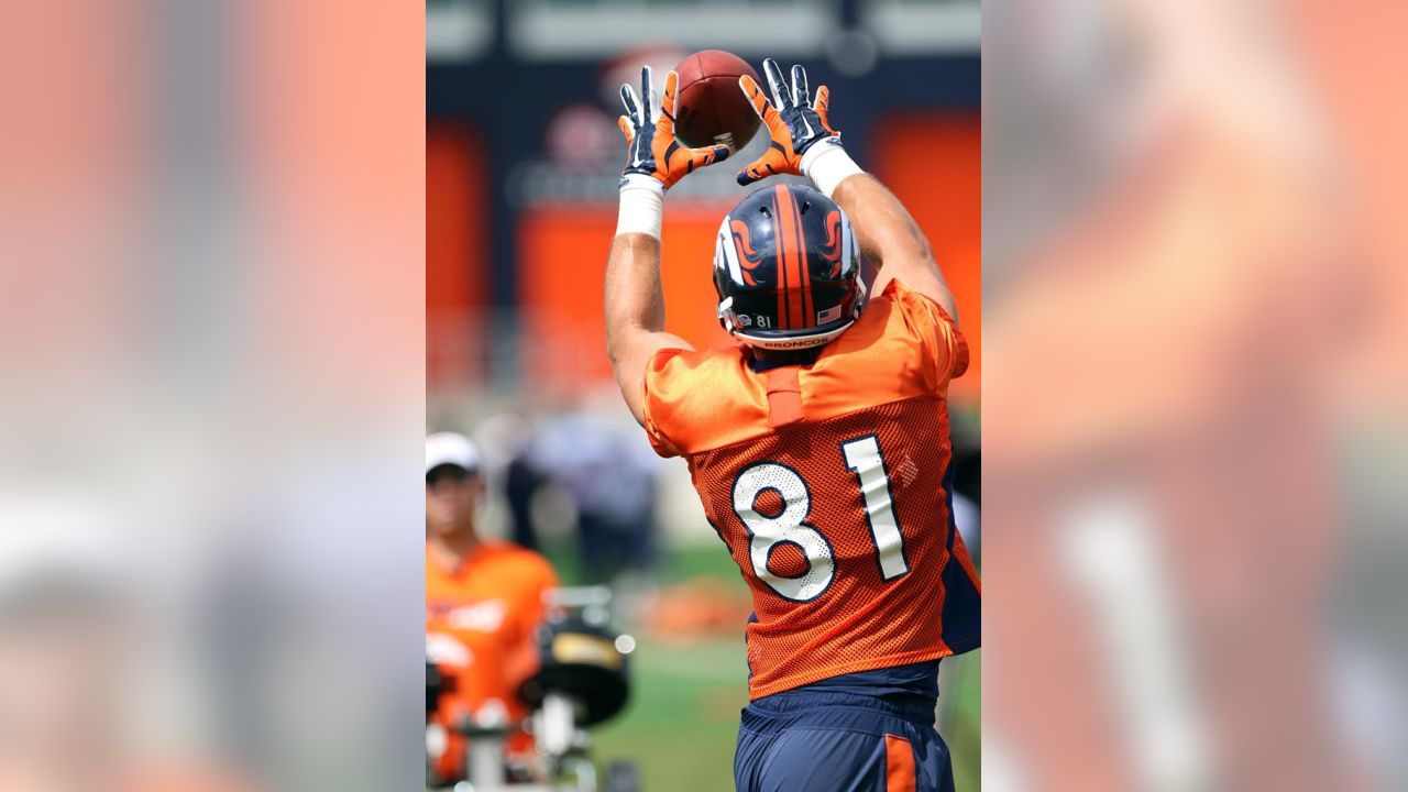 Denver Broncos Jacob Hester (22), Montee Ball (38) and Tavarres King (15)  stretch at the NFL football team's training facility in Englewood, Colo.,  on Thursday, May 30, 2013. (AP Photo/Ed Andrieski Stock Photo - Alamy, image size:1280x720