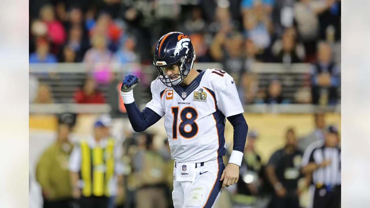 Peyton Manning Autographed Framed White Broncos Jersey – Super