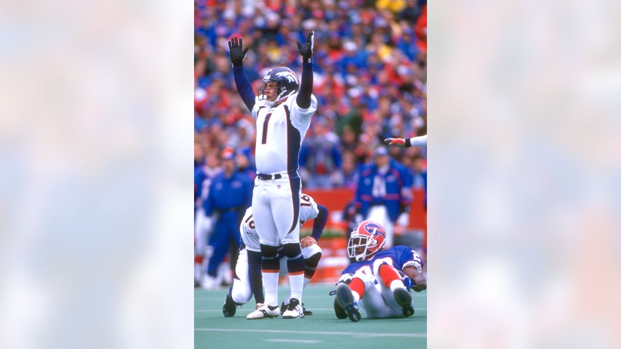 Denver Broncos' kicker Jason Elam (1) and teammate Nate Jackson (81)  celebrate Elam field goal during a game versus the Buffalo Bills at Ralph  Wilson Stadium in Orchard Park. NY. Denver Broncos