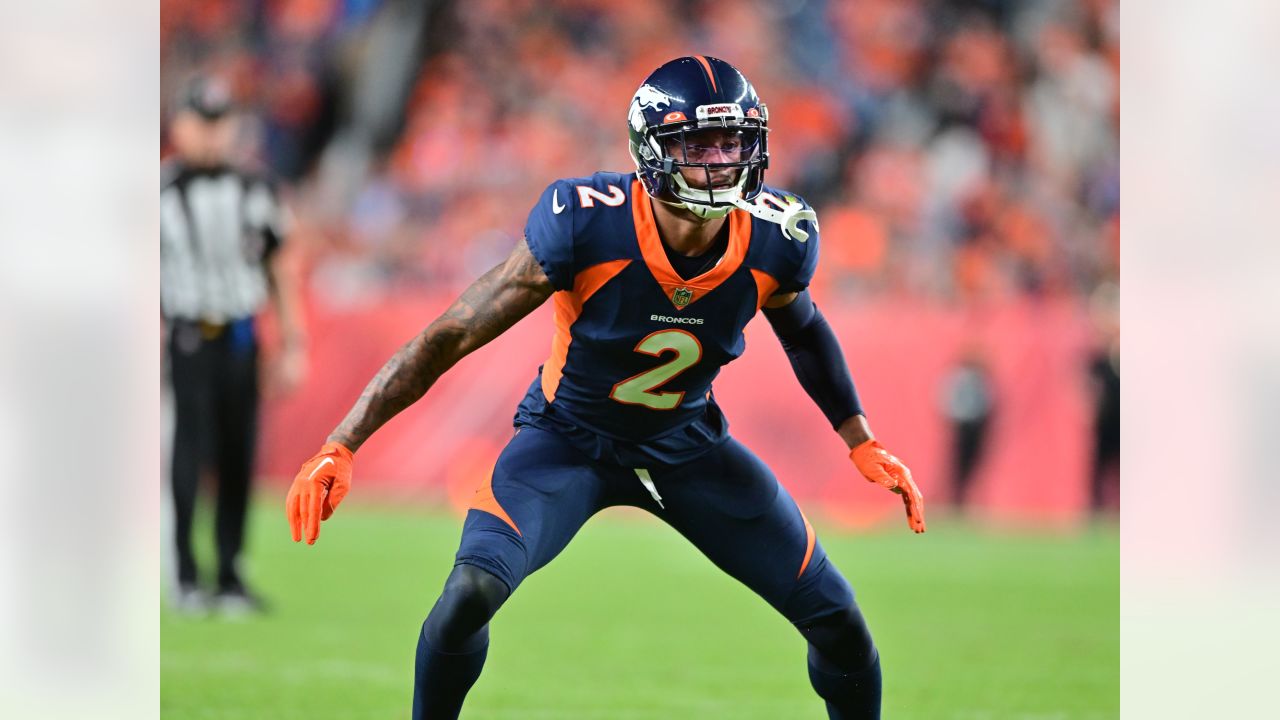 Denver, USA. October 23, 2022: Denver Broncos cornerback Pat Surtain II (2)  drops back in coverage in the first half of the football game between the  Denver Broncos and New York Jets.