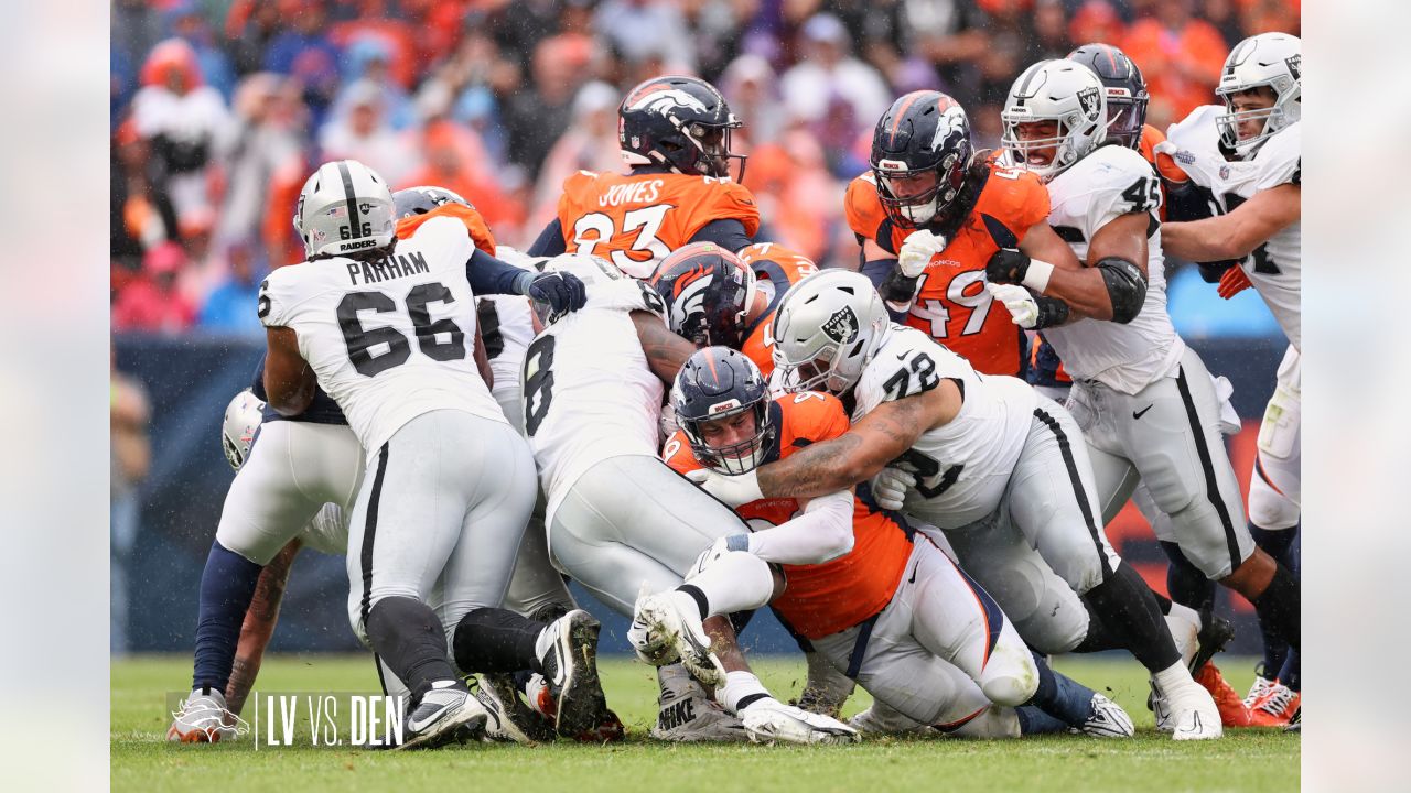 Las Vegas Raiders players celebrate after an NFL football game against the  Denver Broncos in Denver, Sunday, Nov. 20, 2022. (AP Photo/Jack Dempsey  Stock Photo - Alamy