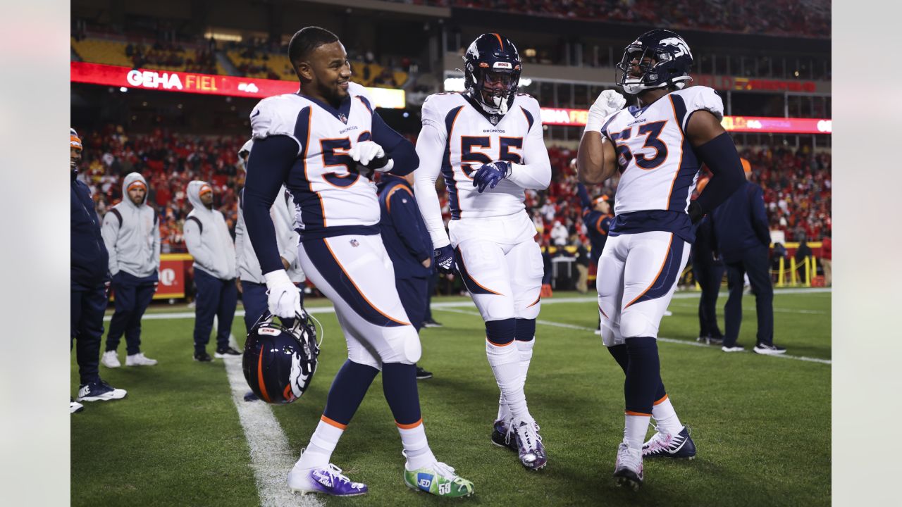 DENVER, CO - DECEMBER 11: Denver Broncos defensive end Dre'Mont Jones (93)  runs onto the field during starting lineup introductions before a game  between the Kansas City Chiefs and the Denver Broncos