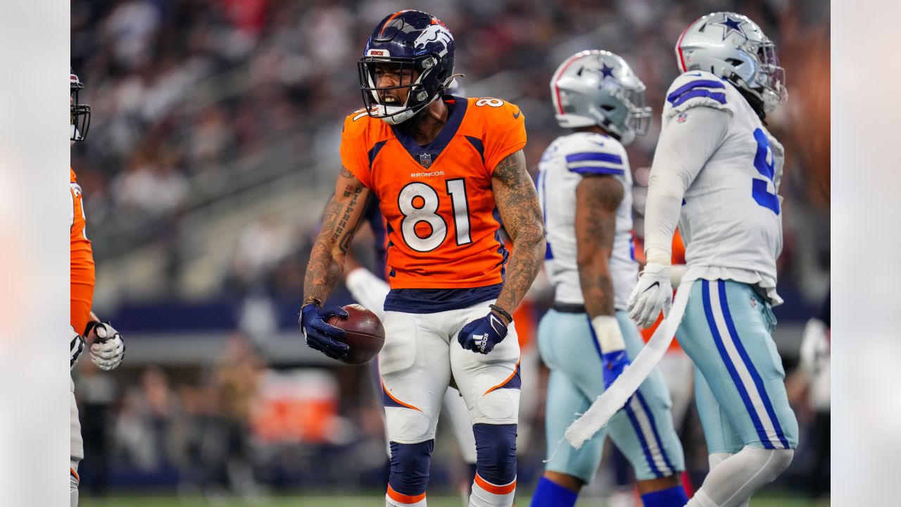 Denver Broncos wide receiver Tim Patrick (81) celebrates a