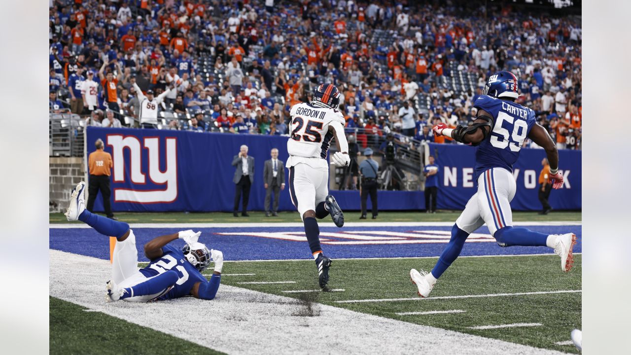 Denver Broncos tight end Albert Okwuegbunam (85) dives for a touchdown  during the second half of an NFL football game Sunday, Sept. 12, 2021, in  East Rutherford, N.J. (AP Photo/Adam Hunger Stock