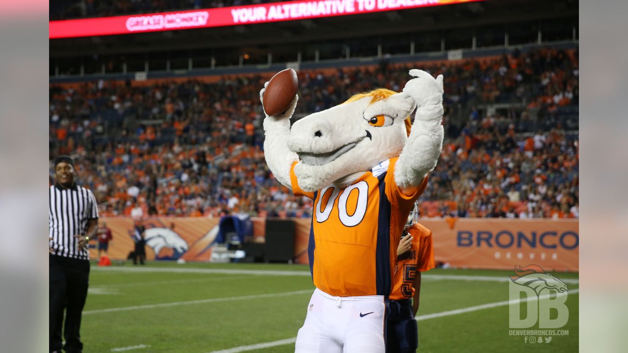 Denver, USA. September 09, 2018: Denver Broncos mascot Miles