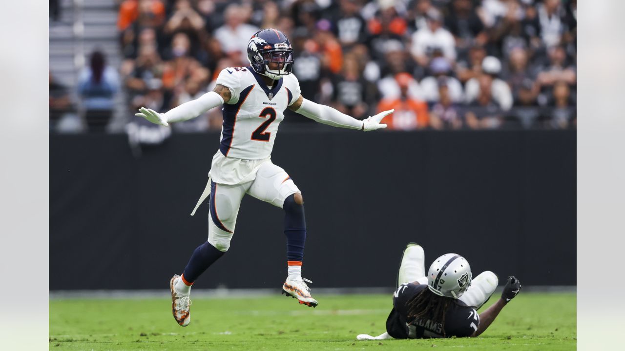 Denver, USA. October 23, 2022: Denver Broncos cornerback Pat Surtain II (2)  drops back in coverage during the second half of the football game between  the Denver Broncos and New York Jets.