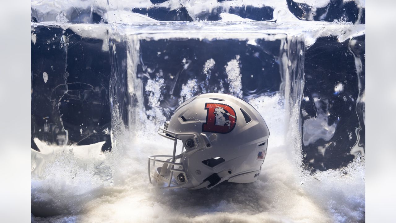 Photos: Broncos' 'Snowcapped' white alternate helmet unveiled on ice throne