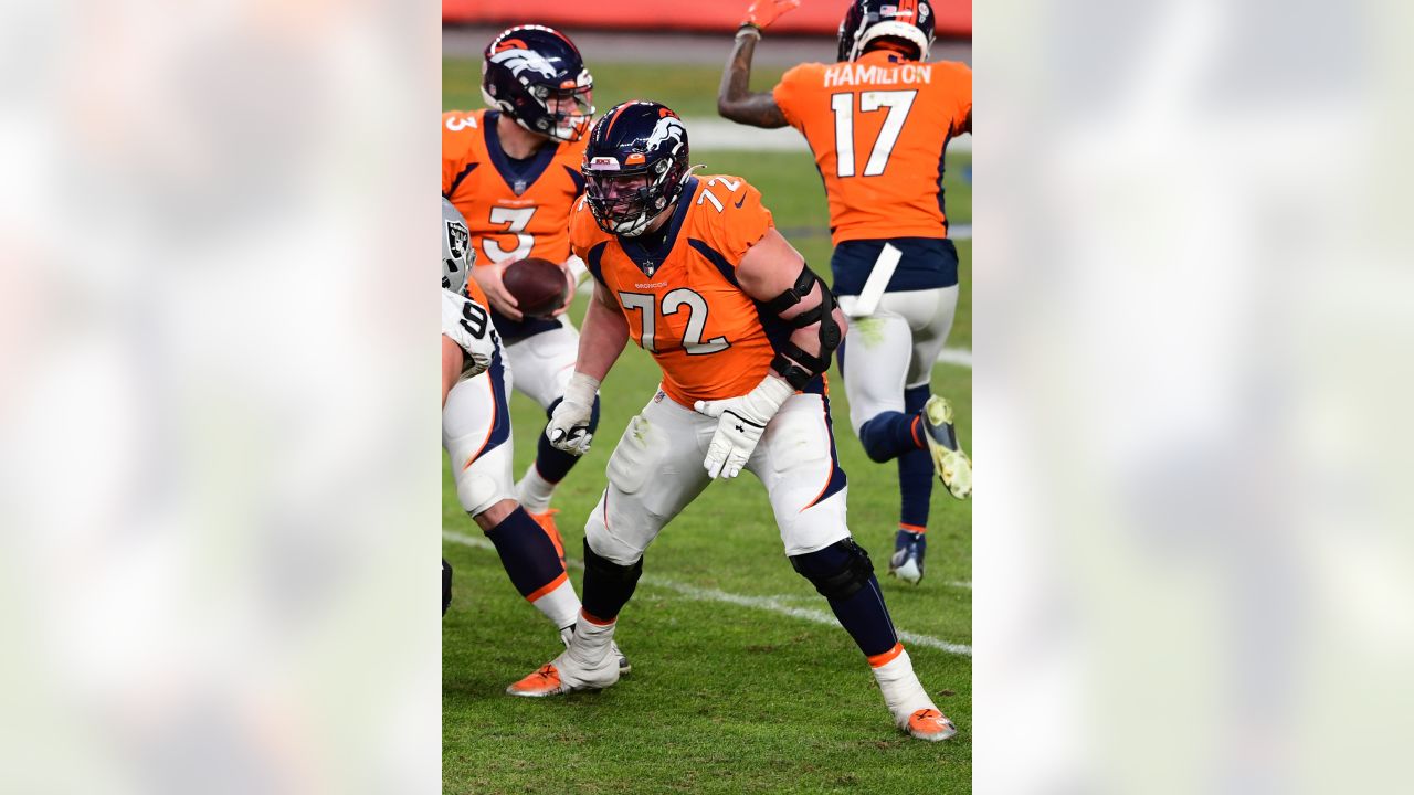 Garett Bolles of the Denver Broncos runs up field against the New