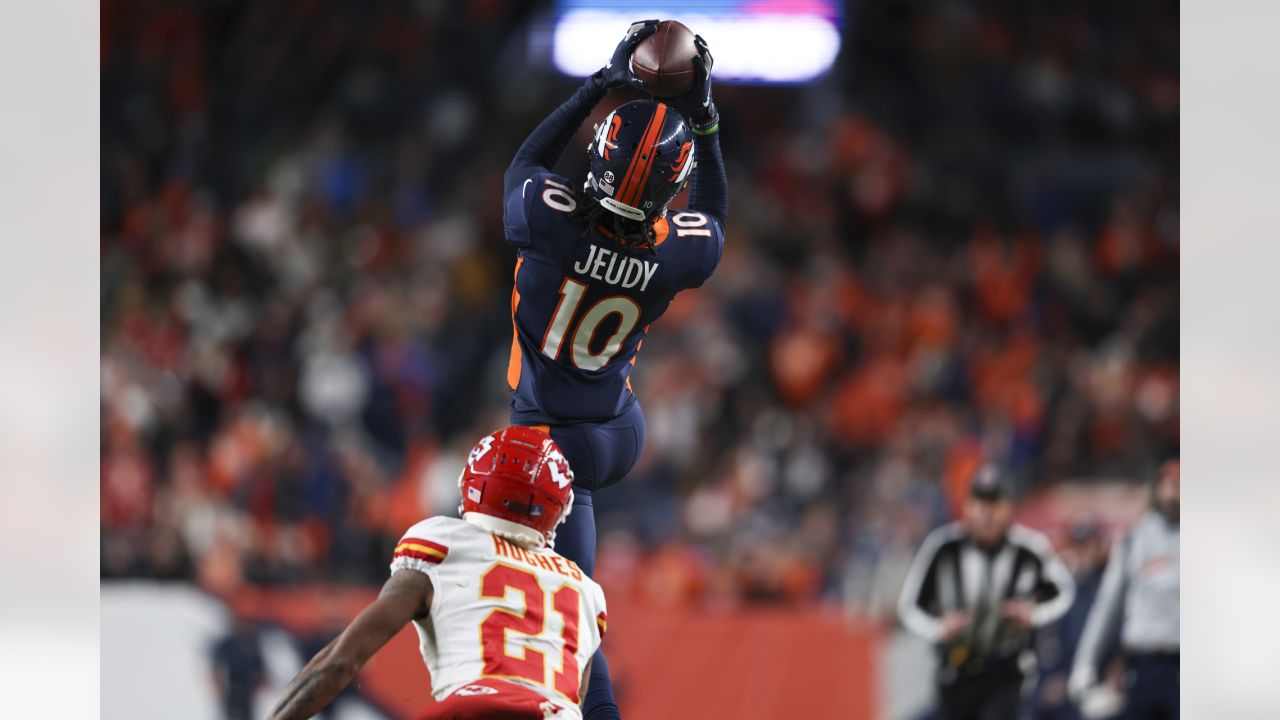 Denver Broncos wide receiver Jalen Virgil turns up field after