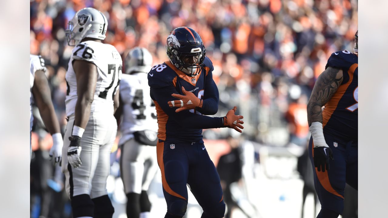 Denver Broncos Von Miller (58) celebrates a sack of Carolina Panthers  quarterback Cam Newton for 11 yard loss forcing a fumble that turned into a  Broncos touchdown in the first quarter of