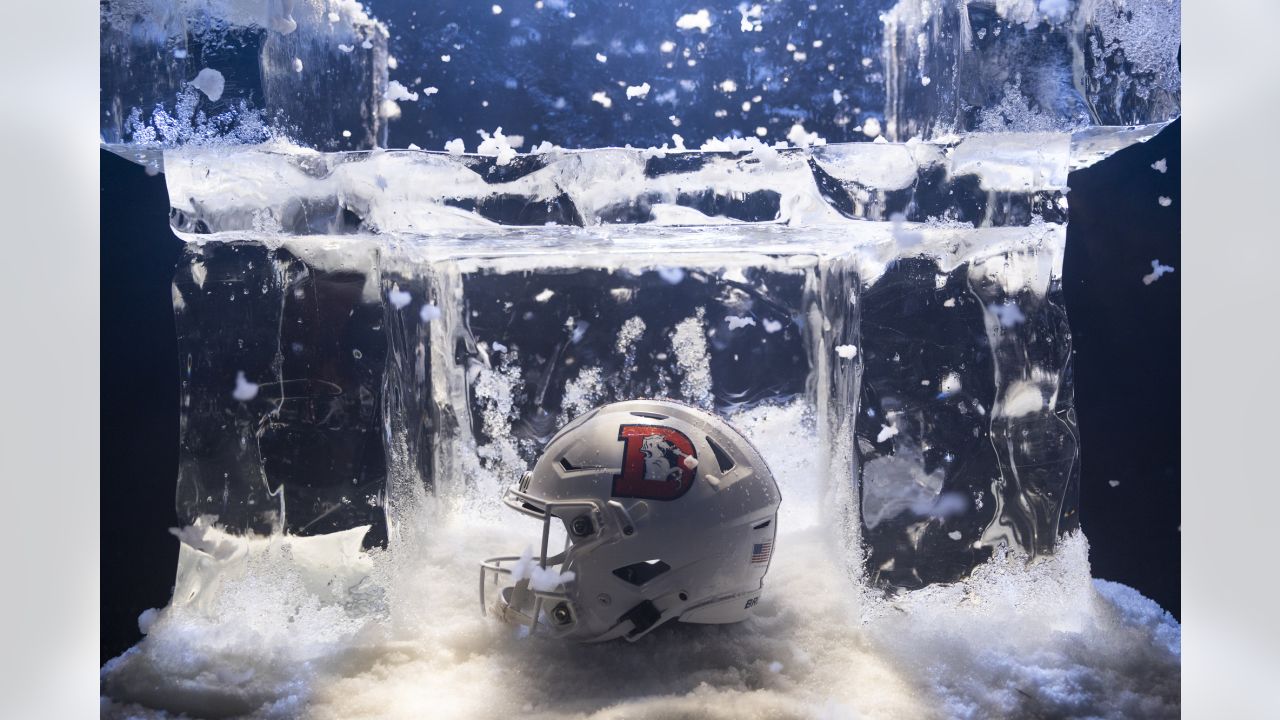 Photos: Broncos' 'Snowcapped' white alternate helmet unveiled on ice throne