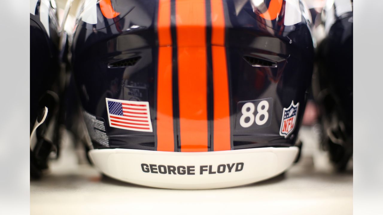 Decals are on Denver Broncos wide receiver Montrell Washington's helmet  during an NFL football game against the Los Angeles Chargers, Monday, Oct.  17, 2022, in Inglewood, Calif. (AP Photo/Kyusung Gong Stock Photo 