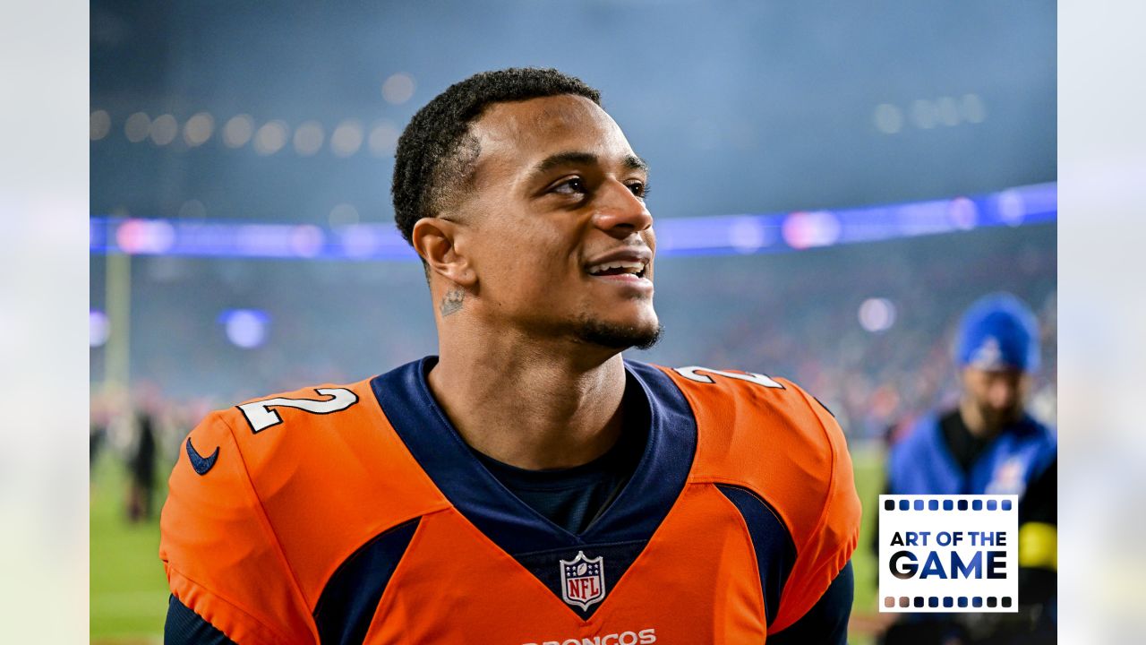 DENVER, CO - JANUARY 8: Denver Broncos cornerback Pat Surtain II (2) wears  a shirt in support of Damar Kamlin before a game between the Los Angeles  Chargers and the Denver Broncos