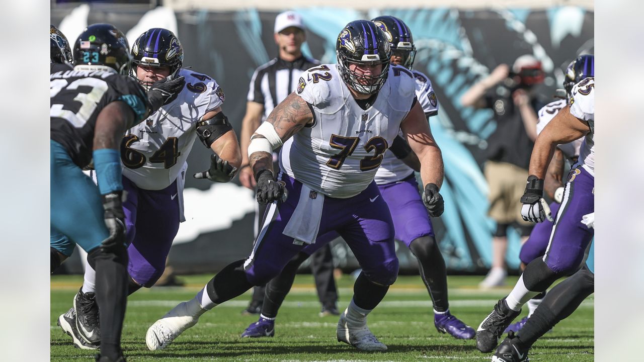 Denver Broncos guard Ben Powers, right, squares off against guard