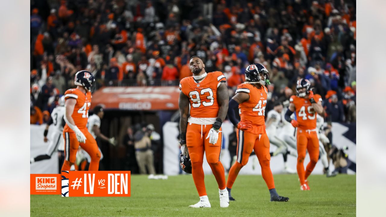 Las Vegas Raiders vs. Denver Broncos. NFL Game. American Football League  match. Silhouette of professional player celebrate touch down. Screen in  back Stock Photo - Alamy