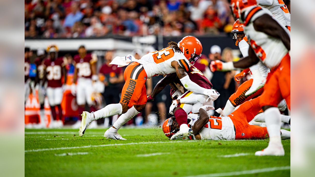 November 14, 2021: Cleveland Browns outside linebacker Mack Wilson Sr. (51)  before the NFL football game between the Cleveland Browns and the New  England Patriots at Gillette Stadium, in Foxborough, Massachusetts. The