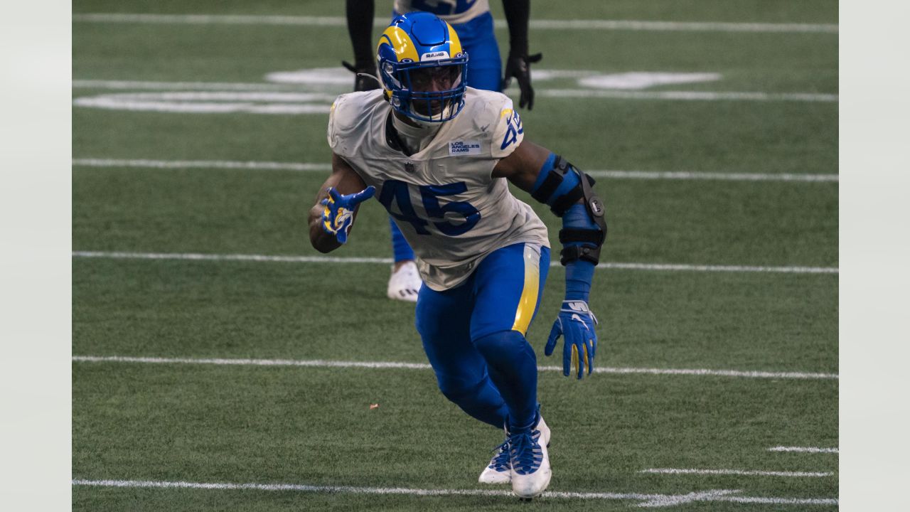 Los Angeles Rams linebacker Ogbonnia Okoronkwo is pictured during the  second half of an NFL wild-card playoff football game against the Seattle  Seahawks, Saturday, Jan. 9, 2021, in Seattle. The Rams won